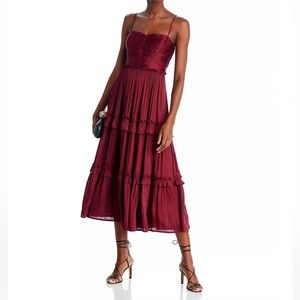 Aqua Burgundy Ruffled Tiered Maxi Dress